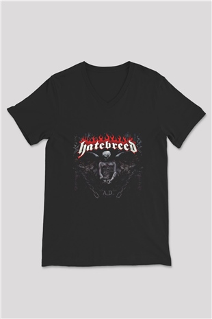 Hatebreed Baskılı Unisex Siyah V Yaka Tişört