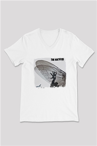 Haunted (The) Baskılı Unisex Beyaz V Yaka Tişört