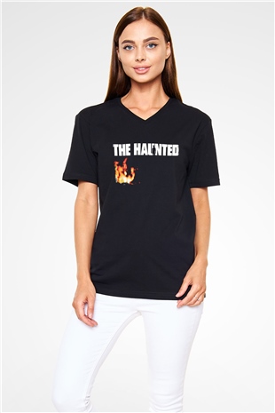 Haunted (The) Baskılı Unisex Siyah V Yaka Tişört