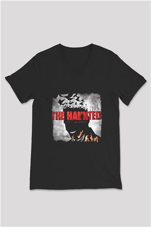 Haunted (The) Baskılı Unisex Siyah V Yaka Tişört