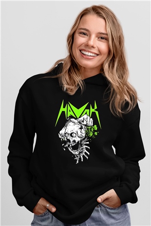 Havok Baskılı Unisex Siyah Kapüşonlu Sweatshirt