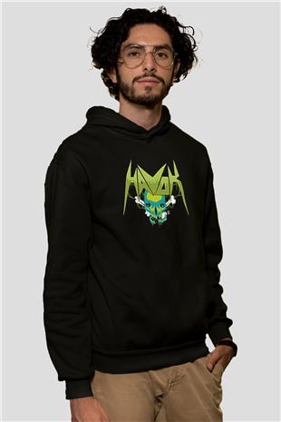 Havok Baskılı Unisex Siyah Kapüşonlu Sweatshirt