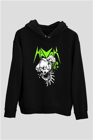 Havok Baskılı Unisex Siyah Kapüşonlu Sweatshirt