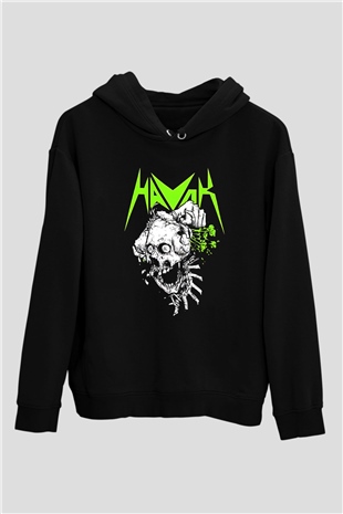 Havok Baskılı Unisex Siyah Kapüşonlu Sweatshirt