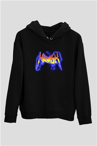 Havok Baskılı Unisex Siyah Kapüşonlu Sweatshirt