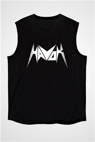 Havok Baskılı Unisex Siyah Kolsuz Tişört - Tshirt