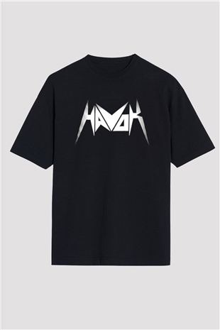 Havok Baskılı Unisex Siyah Oversize Tişört - Tshirt