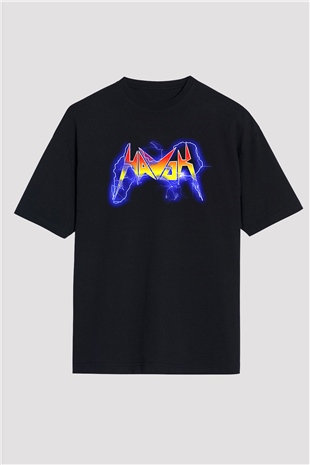 Havok Baskılı Unisex Siyah Oversize Tişört - Tshirt