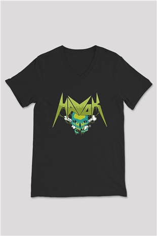 Havok Baskılı Unisex Siyah V Yaka Tişört - Tshirt