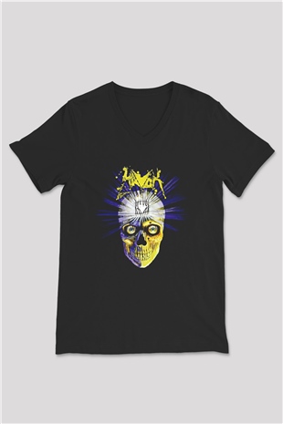 Havok Baskılı Unisex Siyah V Yaka Tişört - Tshirt