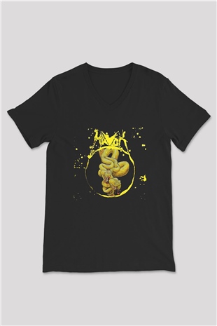 Havok Baskılı Unisex Siyah V Yaka Tişört - Tshirt