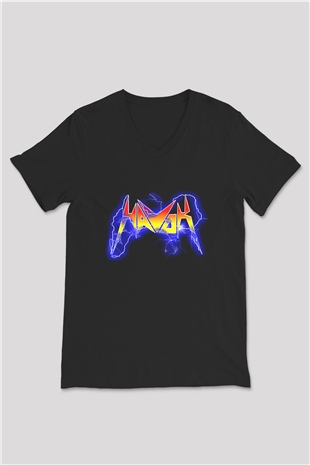Havok Baskılı Unisex Siyah V Yaka Tişört - Tshirt