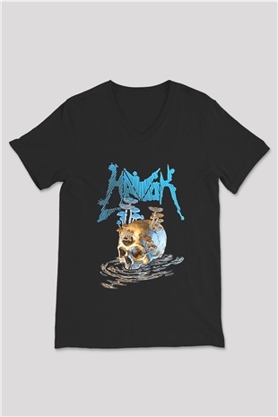 Havok Baskılı Unisex Siyah V Yaka Tişört - Tshirt