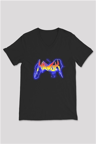 Havok Baskılı Unisex Siyah V Yaka Tişört - Tshirt