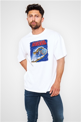 Hawkwind Baskılı Unisex Beyaz Oversize Tişört