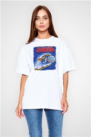 Hawkwind Baskılı Unisex Beyaz Oversize Tişört