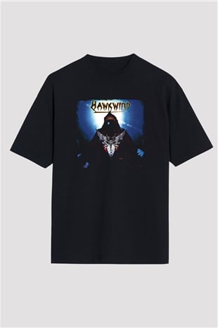 Hawkwind Baskılı Unisex Siyah Oversize Tişört
