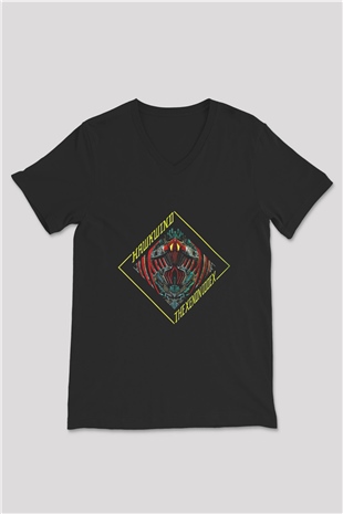Hawkwind Baskılı Unisex Siyah V Yaka Tişört