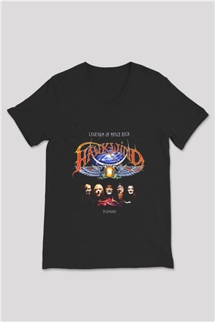 Hawkwind Siyah Unisex V Yaka Tişört T-Shirt