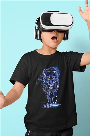 Hayalet Kurt Baskılı Unisex Siyah  Çocuk Tişört