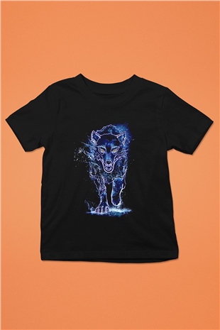 Hayalet Kurt Baskılı Unisex Siyah  Çocuk Tişört
