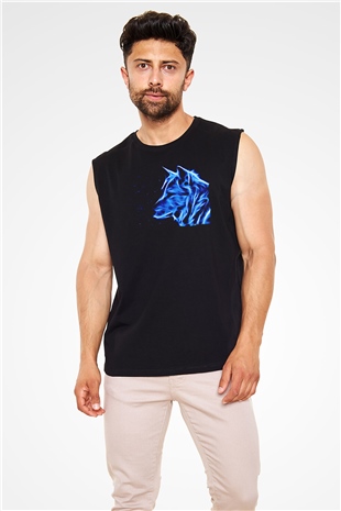 Hayalet Kurt Baskılı Unisex Siyah  Kolsuz Tişört