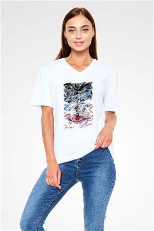 Hayat Beyaz Unisex V Yaka Tişört T-Shirt