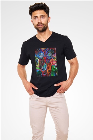 Hayat Siyah Unisex V Yaka Tişört T-Shirt