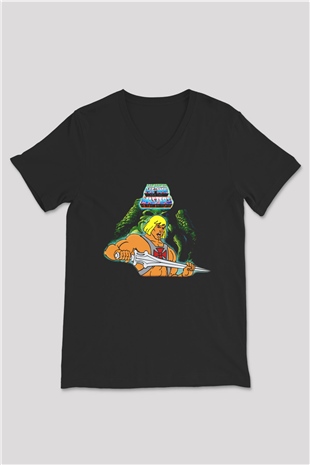 He-Man and the Masters of Universe Siyah Unisex V Yaka Tişört