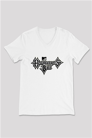 Headbangers Ball Beyaz Unisex V Yaka Tişört T-Shirt