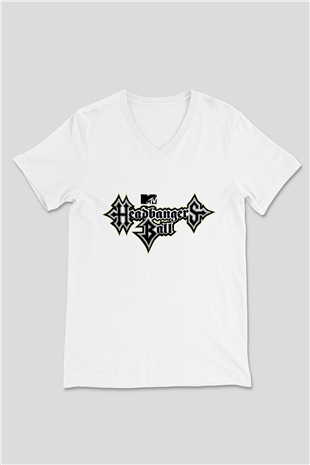 Headbangers Ball Beyaz Unisex V Yaka Tişört