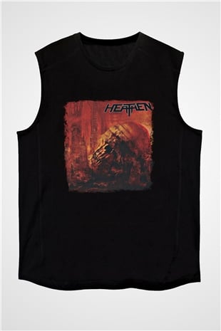 Heathen Baskılı Unisex Siyah Kolsuz Tişört