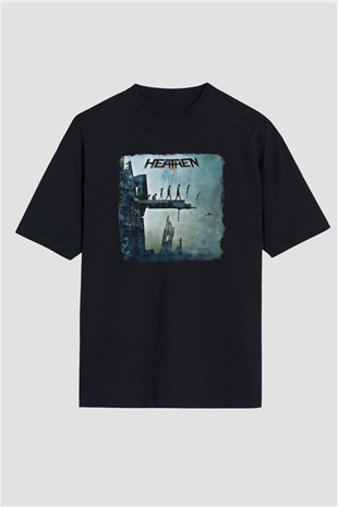 Heathen Baskılı Unisex Siyah Oversize Tişört
