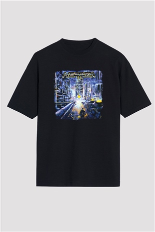 Heathen Baskılı Unisex Siyah Oversize Tişört