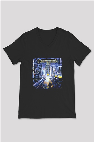 Heathen Baskılı Unisex Siyah V Yaka Tişört