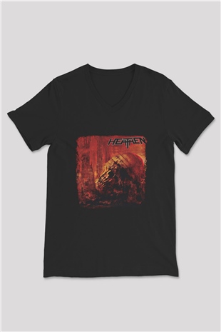 Heathen Baskılı Unisex Siyah V Yaka Tişört
