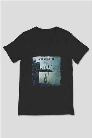 Heathen Baskılı Unisex Siyah V Yaka Tişört