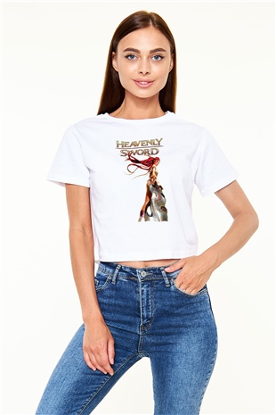 Heavenly Sword Beyaz  Crop Top Tişört