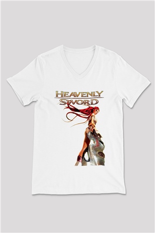 Heavenly Sword Beyaz Unisex V Yaka Tişört