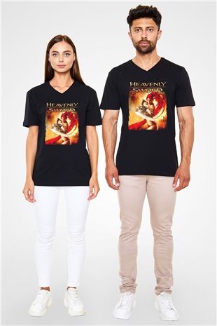 Heavenly Sword Siyah Unisex V Yaka Tişört