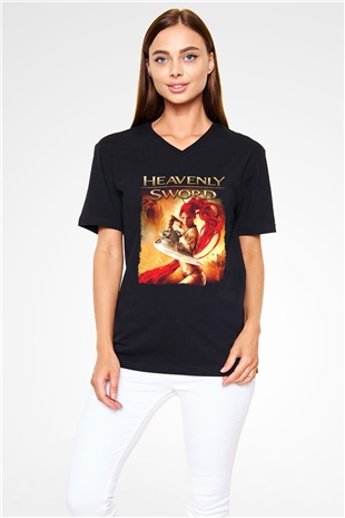 Heavenly Sword Siyah Unisex V Yaka Tişört