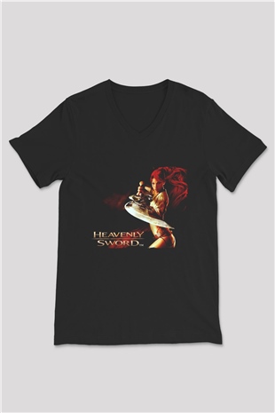 Heavenly Sword Siyah Unisex V Yaka Tişört