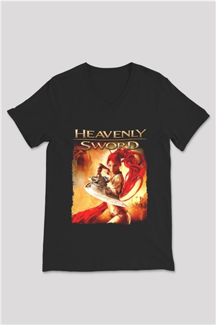 Heavenly Sword Siyah Unisex V Yaka Tişört