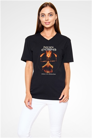 Hecate Enthroned Baskılı Unisex Siyah V Yaka Tişört - Tshirt