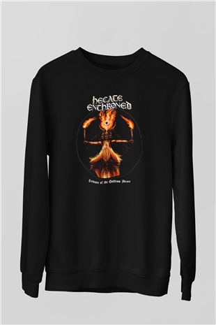 Hecate Enthroned Baskılı Unisex Siyah Sweatshirt