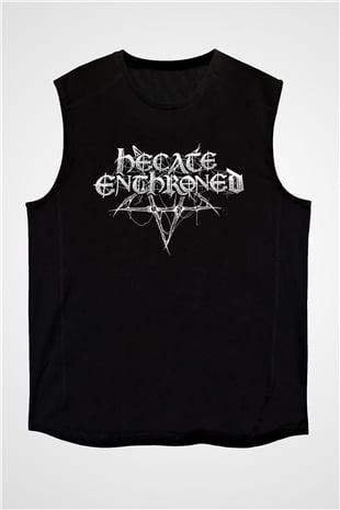 Hecate Enthroned Baskılı Unisex Siyah Kolsuz Tişört - Tshirt