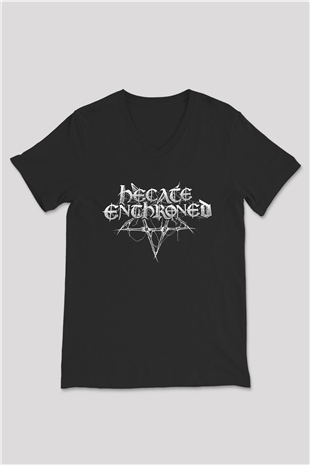 Hecate Enthroned Baskılı Unisex Siyah V Yaka Tişört - Tshirt