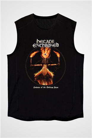 Hecate Enthroned Baskılı Unisex Siyah Kolsuz Tişört - Tshirt