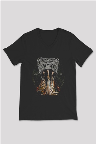 Hecate Enthroned Baskılı Unisex Siyah V Yaka Tişört - Tshirt