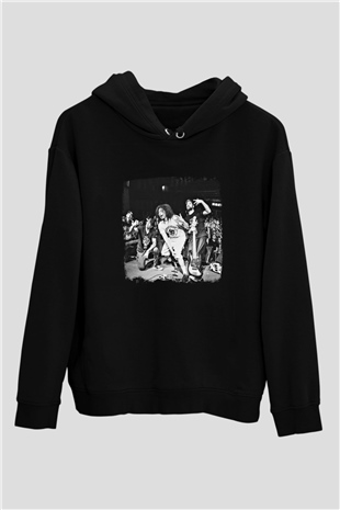 Hed PE Baskılı Unisex Siyah Hoodie